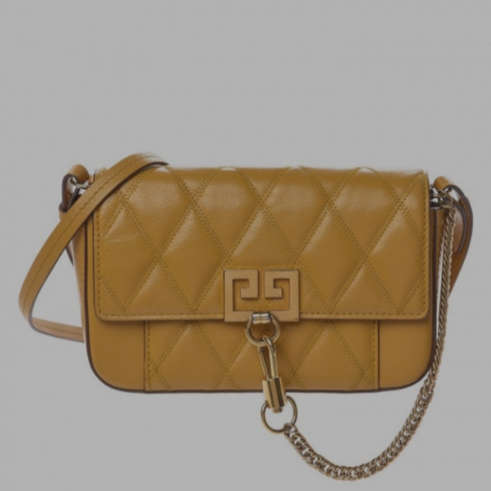 GIVENCHY Goatskin Quilted GV3 Mini Pocket Convertible Bag Golden